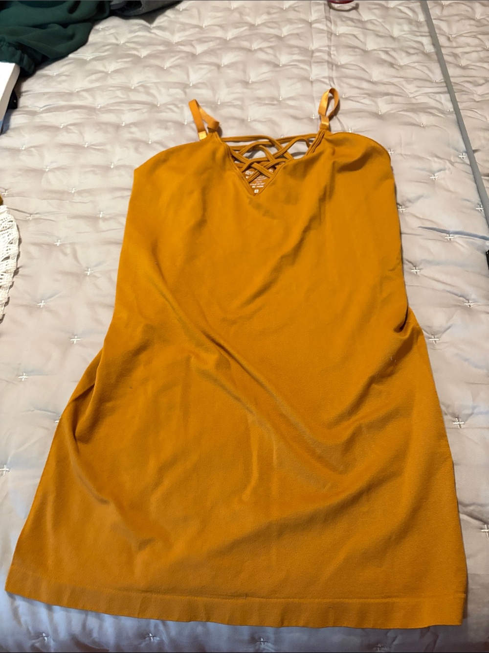 Zenana Outfitters Mustard Strappy Mini Dress